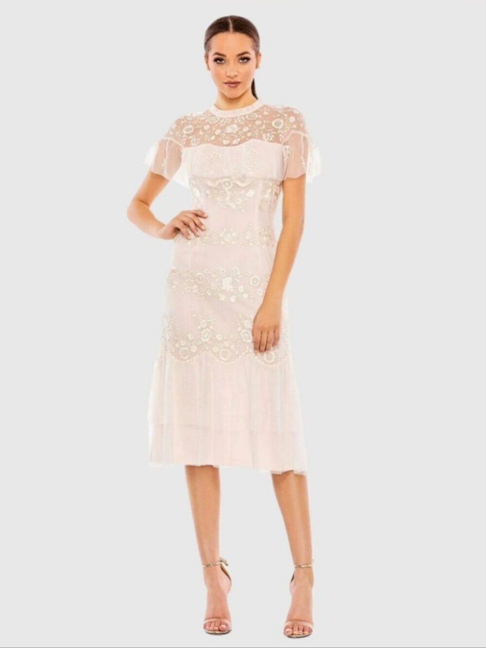 ⭐️40% Off⭐️ Mac Duggal 35147 Embroidered Midi Dress in Blush Size 16